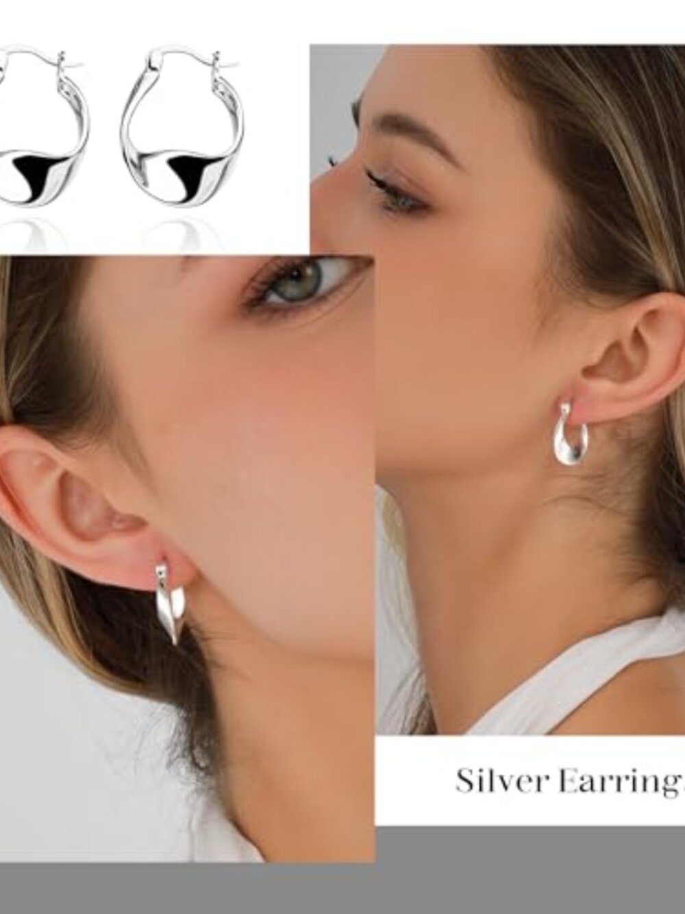 925 Sterling Silver Earrings Silver Hoop - Picture 6 of 6